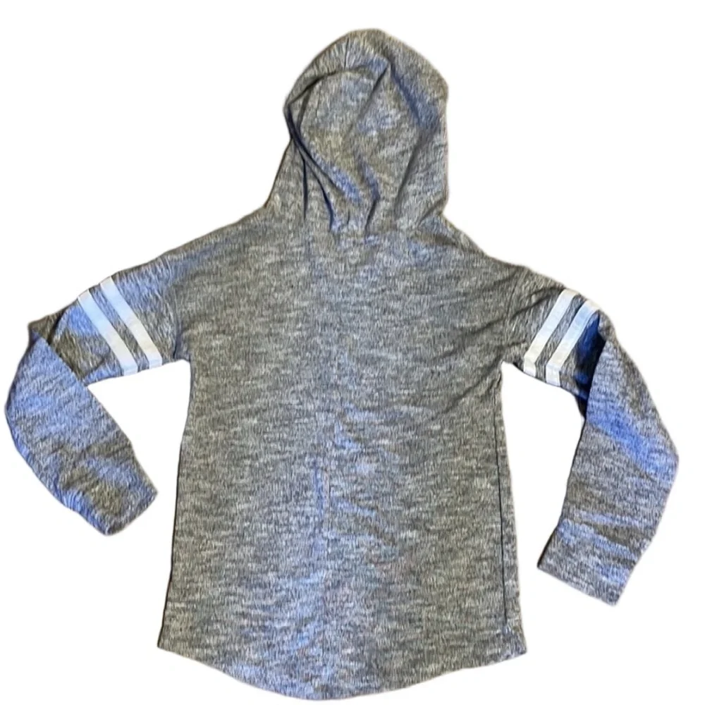Justice Girls Gray Rainbow Logo Hoodie Sweatshirt Size 7 Striped Sleeve Pullover
